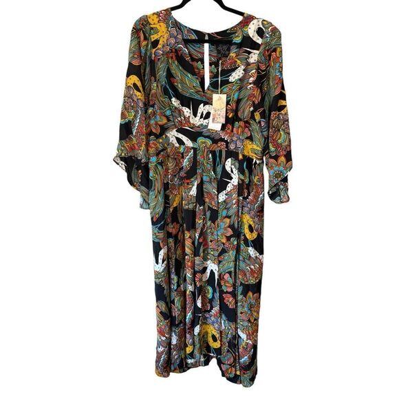 Revolve Johnny Was NWT Gardenia Floral Silk Midi Dress Size L - Picture 5 of 11